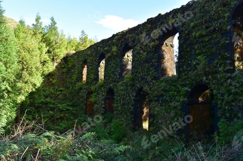 Preview: Old Grass And Moss Covered Aqueduct In The Azores.