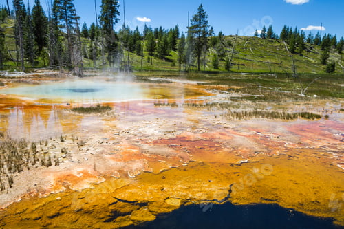 Preview: Beautiful Landscape In Yellowstone Nations Park With Stemming Geysers And Vivid Colors