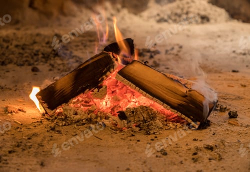 Preview: Wood Fire And Embers Used For Smoking Food Or Home Made Bakery Oven