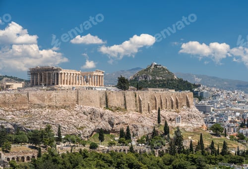 Preview: Acropolis And Lycabettus Hill Framed By Trees From The Summit Of Lycabettus Hill