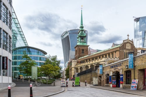 Preview: London - September 05 2019: Big New Buildings Towering Over Old London With A Classic Brick Design