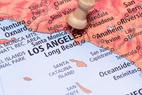 Preview: Close Up Of A Us Map With La In Focus As A Travel Concept