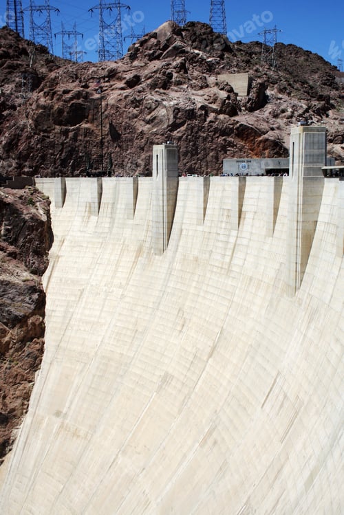 Preview: View Of The Downstream Side Of Hoover Dam On A Bright Sunny Day