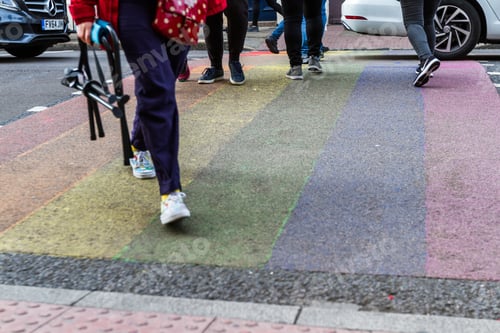 Preview: London - September 06 2019: Colorful Lgbtq Friends Pedestrian Crosswalk In Greenwich, London