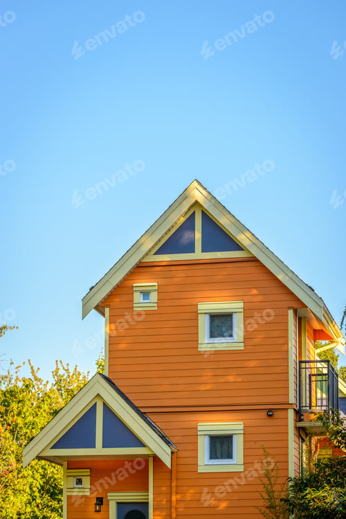 Aperçu: A Perfect Neighborhood. Houses In Suburb At Summer In The North America. Fragment Of A Luxury House