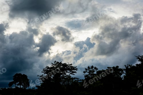 Preview: Image Of Clouds In Tropical Weather In Peruvian Jungle. Amazon Rain Forest Weather. Overcast Sky