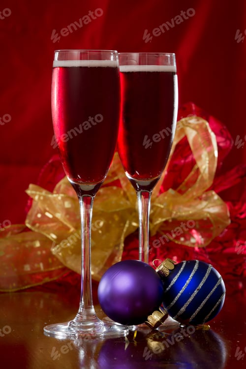 Preview: Sparkling Wine Served For Christmas On A Table With Decorations And Ornaments