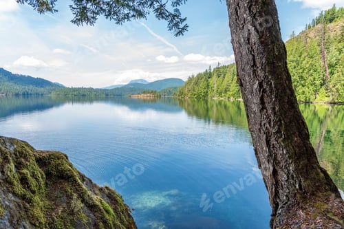 Preview: View At Mountain Lake With Blue Sky In British Columbia, Canada.