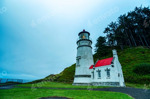 Preview: Oregon Coast Lighthouse - Historic Heceta Lighthouse Full View In The Morning.