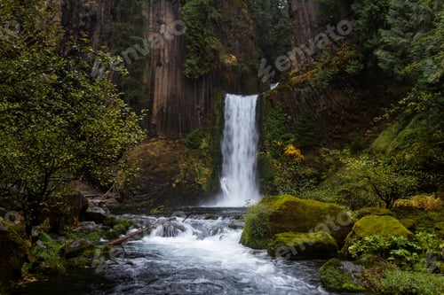 Preview: Carved From Ancient Columnar Basalt The Falls Drop Approximately 120 Feet. Photo Taken On A Cloudy