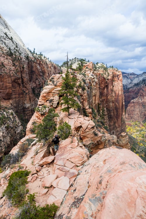 Preview: Zion National Park Utah - November 13 : Hikers On A Narrow Stretch Of The Angels Landing Trail In