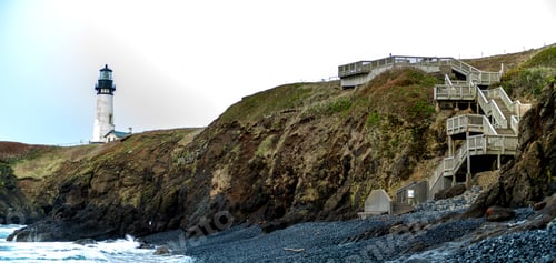 Preview: Oregon Coast Lighthouse - Beautiful Historic Yaquina Head Lighthouse Big Panorama View In Oregon