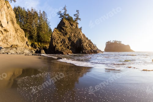 Preview: Tranquil Beach In The Southern Oregon Coast Known As Secret Beach With Beautiful Islets Topped With