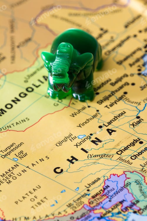 Preview: View Of A World Map With A Small Elephant In Asia As A Concept