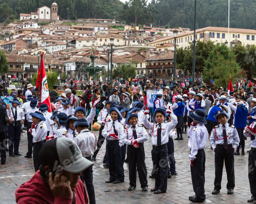 Preview: Cusco, Peru - May 12 : School Children In Uniform In A Civic Parade Celebrating National