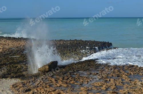 Preview: Water Spraying Through A Crack In The Lava Rock.