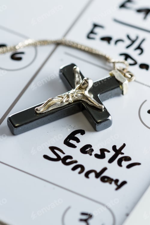 Preview: Religious Cross On A Calendar On The Date March 27 For A Concept For Easter Sunday