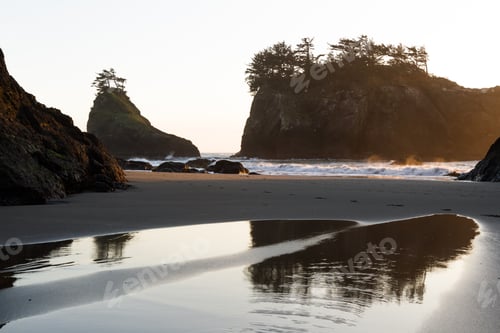 Preview: Tranquil Beach In The Southern Oregon Coast Known As Secret Beach With Beautiful Islets Topped With