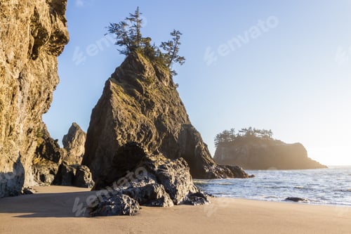 Preview: Tranquil Beach In The Southern Oregon Coast Known As Secret Beach With Beautiful Islets Topped With
