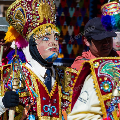 Preview: Ollantaytambo, Peru - May 16 : Religious Celebration For Fiestas De Pentecostes With People Wearing