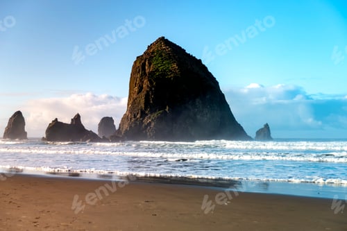 Preview: Oregon Coast Beach - Dramatic Cannon Beach Haystack Rock In The Winter Morning, Oregon Usa 2.