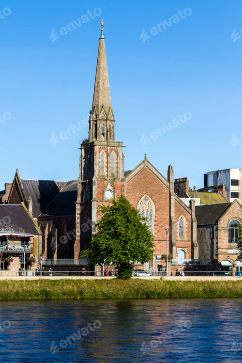 Preview: Scotland - September 07 2019: View Of The Junction Church Across The River Ness In Inverness, Uk