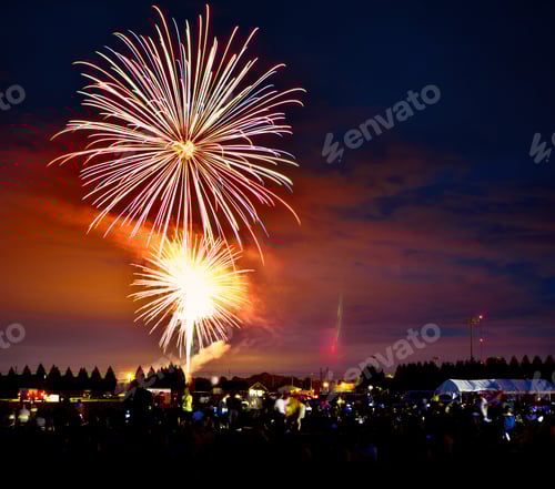 Preview: Fireworks Exploding Over A Crowd At Night