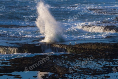 Preview: Powerful Scene With Crashing Waves Creating A Dramatic Explosion On This Lava Rock Bluffs With
