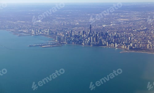 Preview: Aerial View Of Chicago Approaching From Lake Michigan