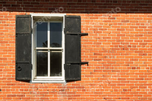 Preview: Old Wood Frame Window In Brick Wall