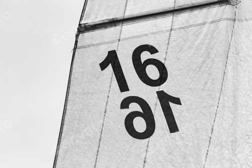 Preview: Closeup Of Boat Sails Filled In The Wind Black And White