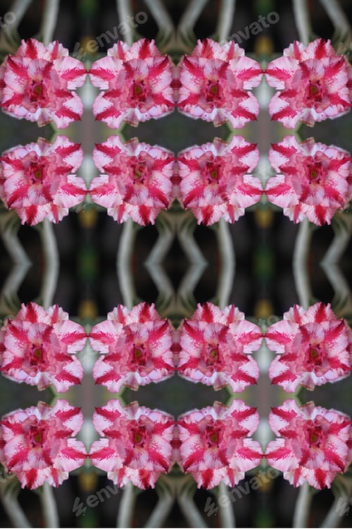 Preview: A Closeup Of An Adenium Plant With Double Bloom Pink And White Flowers