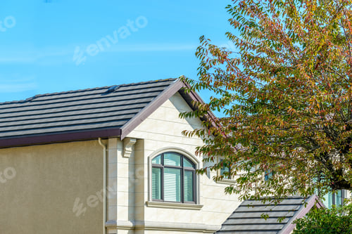 Preview: A Perfect Neighborhood. Houses In Suburb At Summer In The North America. Top Of A Luxury House With