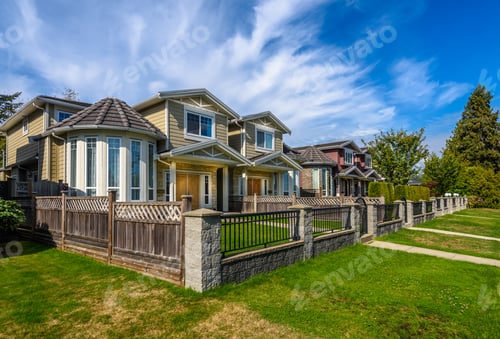 Preview: A Perfect Neighborhood. Houses In Suburb At Summer In The North America. Fragment Of A Luxury House