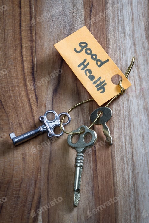 Preview: Concept For A Happy Life Using An Old Decorative Key And A Hand Written Tag Attached By A Golden