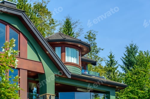 Aperçu: A Perfect Neighborhood. Houses In Suburb At Summer In The North America. Top Of A Luxury House With