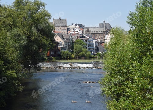 Preview: View Of The City Of Marburg Across A Weir In The River Lahn