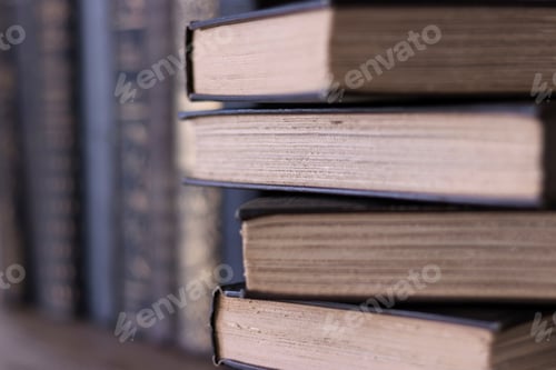 Preview: Stack Of Old Books With Rough Cut Deckle Edge Pages Selective Focus