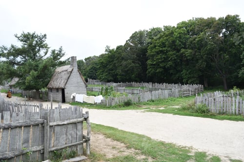 Preview: Collonial Village With Thatched Houses And Fenced In Pastures.