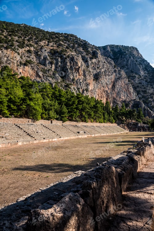 Preview: Stadium At The Archaeological Site Of Ancient Delphi, Greece. Vertical