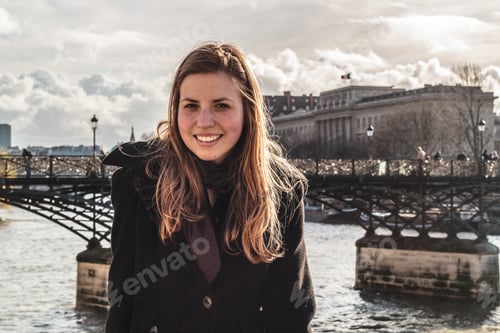 Preview: Photo Of Girl In Front Of Arts Bridge (Pont Des Arts) In Paris, France