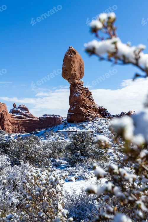 Preview: Balanced Rock In Arches National Park Early Winter With Lots Of Snow On The Ground
