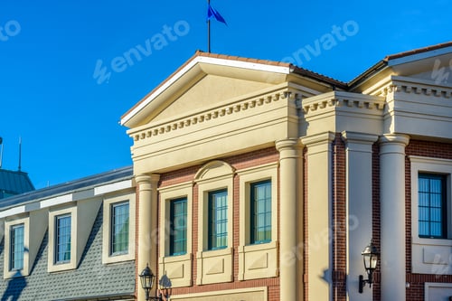 Preview: A Perfect Neighborhood. Houses In Suburb At Summer In The North America. Top Of A Luxury House With