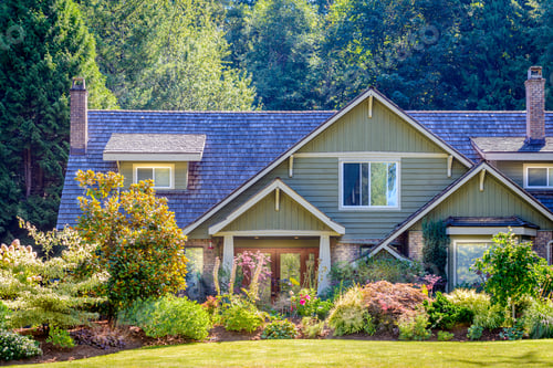 Preview: A Perfect Neighborhood. Houses In Suburb At Fall In The North America. Fragment Of A Luxury House