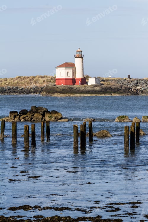 Preview: Coquille River Lighthouse In Bandon Oregon On A Cloudy And Foggy Day Typical Of Winter On The Coast