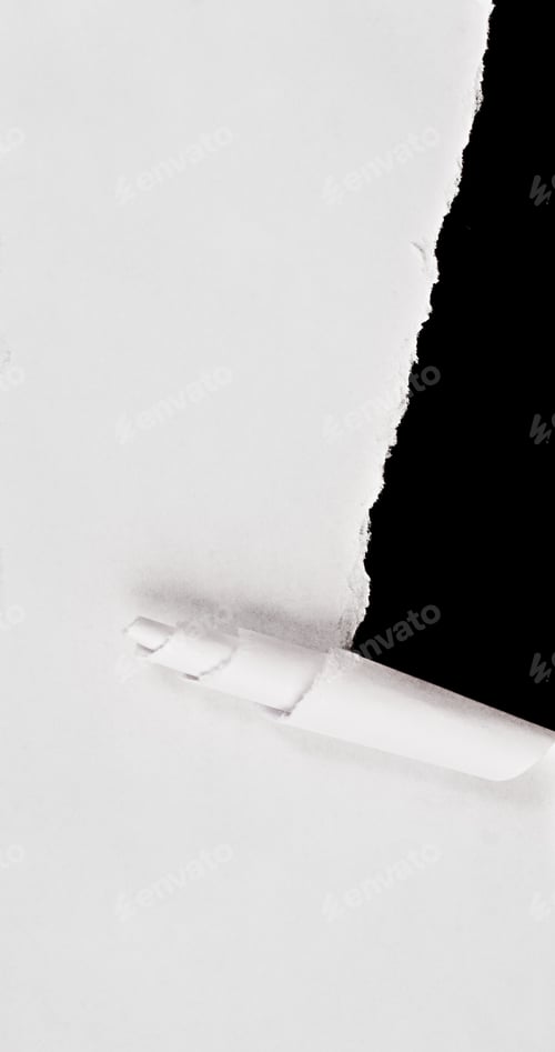 Preview: Ripped White Piece Of Paper On A Black Background With Rough Edges