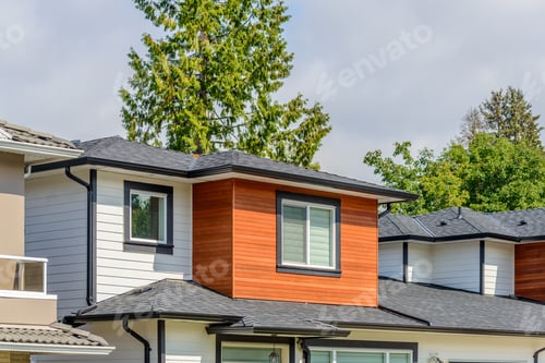 Aperçu: A Perfect Neighborhood. Houses In Suburb At Summer In The North America. Top Of A Luxury House With