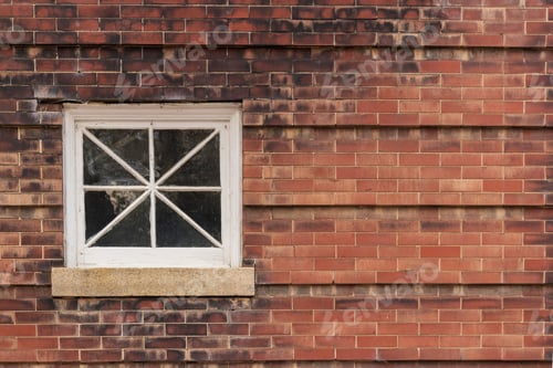 Preview: Old Wood Frame Square Window And Dirty Brick Wall