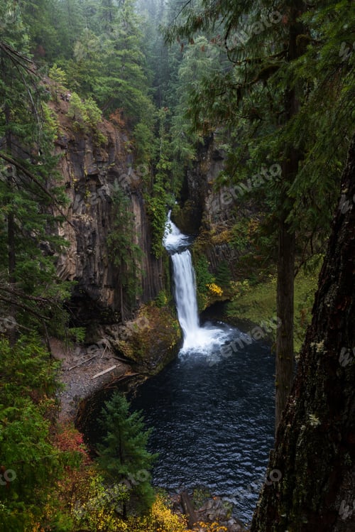 Preview: Carved From Ancient Columnar Basalt The Falls Drop Approximately 120 Feet. Photo Taken On A Cloudy