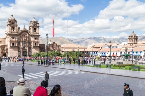Preview: Cusco, Peru - May 12 : School Children In Uniform In A Civic Parade Celebrating National